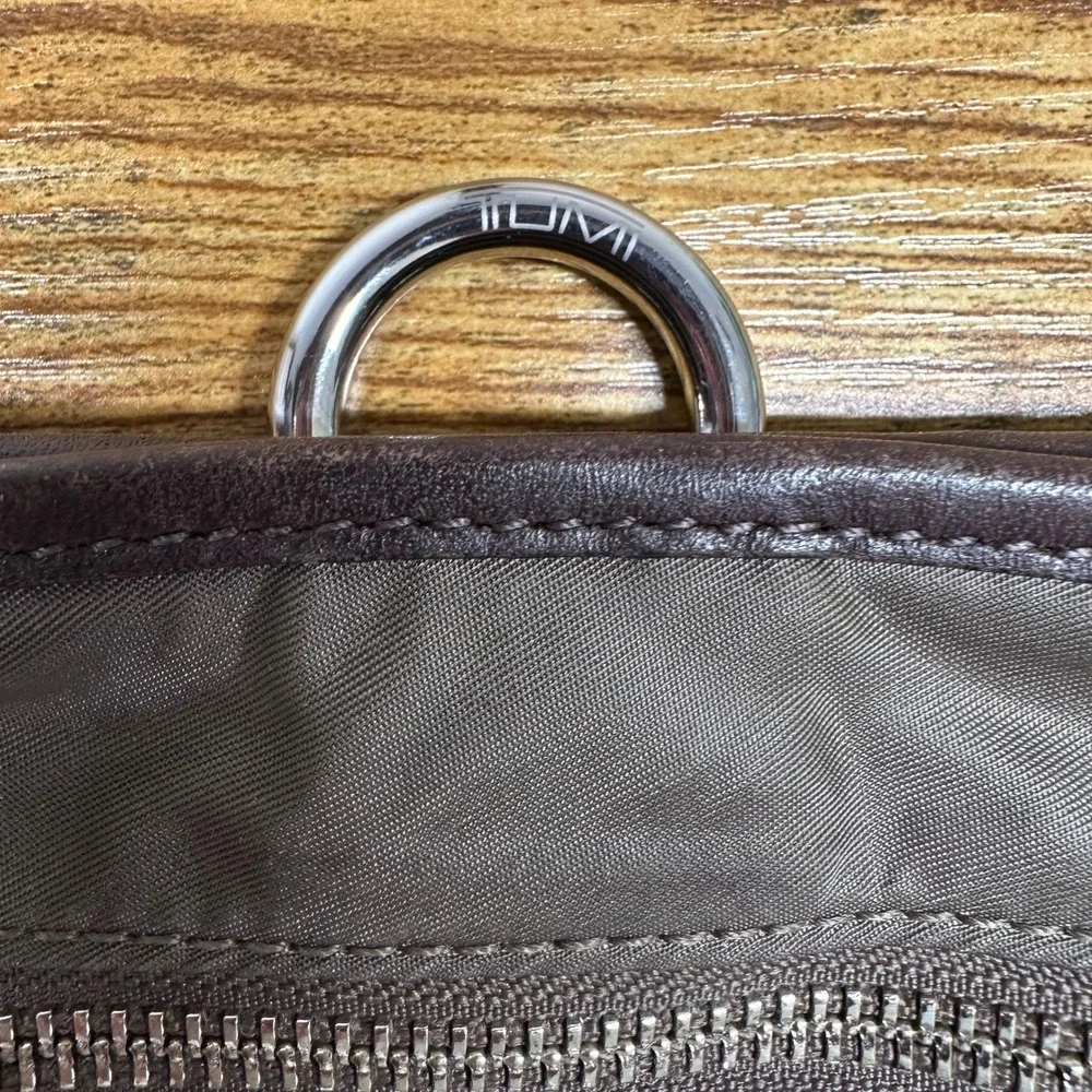 Tumi Ballistic Nylon Leather Trim Crossbody Travel‎ Bag Pouch Olive Brown Small